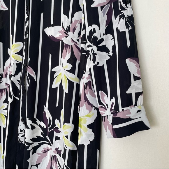 Reitmans Floral Striped Tunic Blouse Medium Side Slits Longline Lightweight - Picture 6 of 12